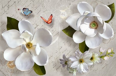 Фотообои 3D  Белые цветы  300*270см - фото 13759